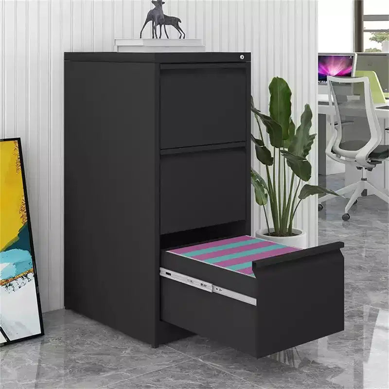 Classeur vertical à 3 tiroirs verrouillables, Armoire de rangement de bureau en métal noir (Anti-basculement pour dossiers format lettre/A4/légal)