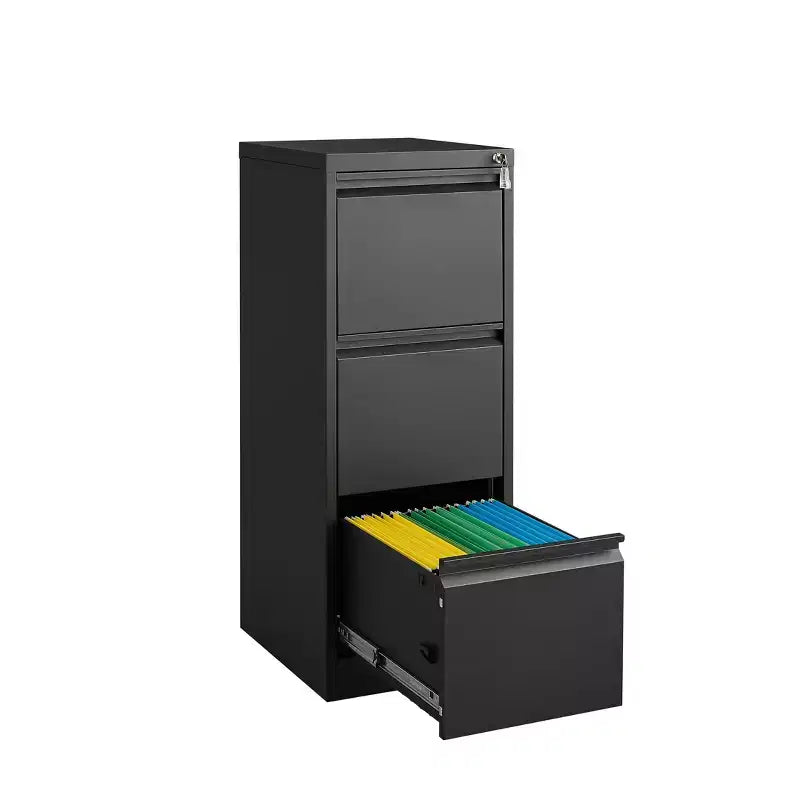 Classeur vertical à 3 tiroirs verrouillables, Armoire de rangement de bureau en métal noir (Anti-basculement pour dossiers format lettre/A4/légal)