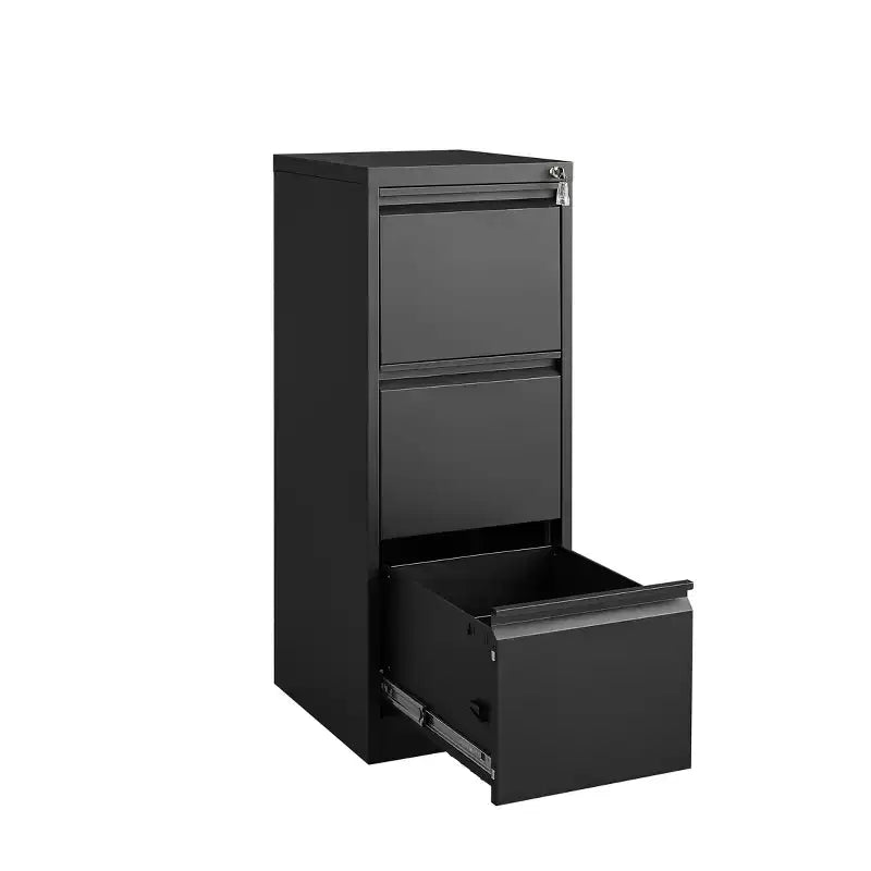 Classeur vertical à 3 tiroirs verrouillables, Armoire de rangement de bureau en métal noir (Anti-basculement pour dossiers format lettre/A4/légal)
