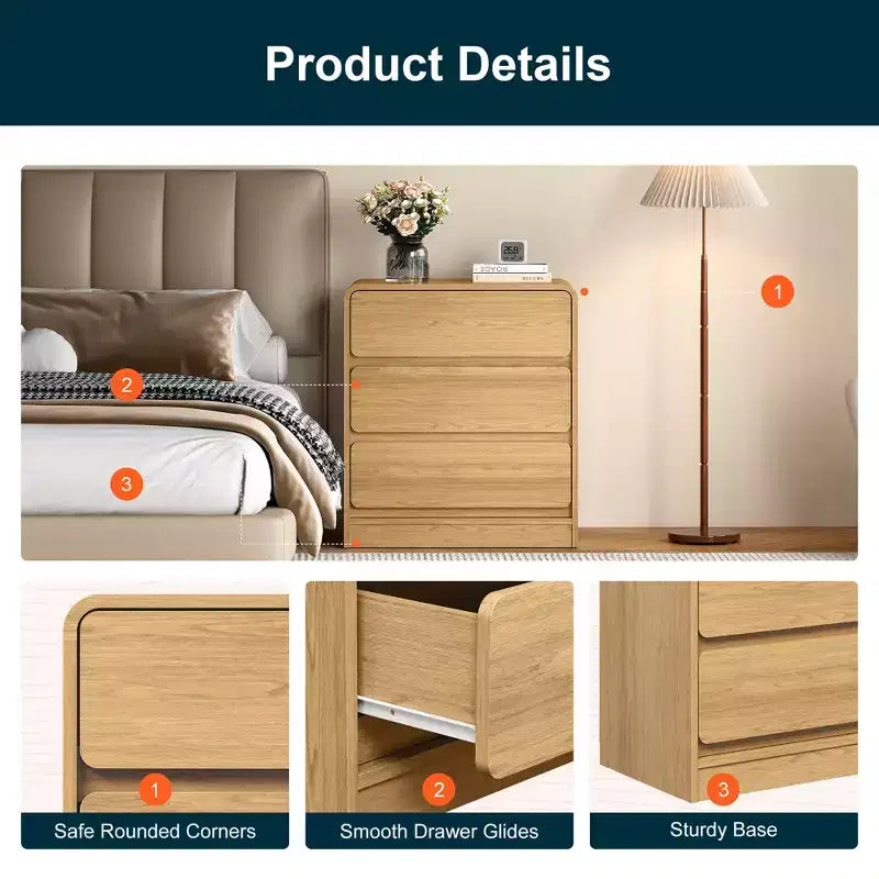 Table de chevet moderne à 3 tiroirs pour chambre à coucher
