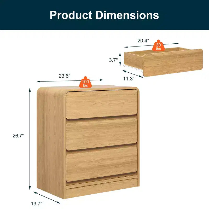 Table de chevet moderne à 3 tiroirs pour chambre à coucher