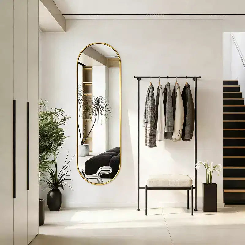Miroir ovale pleine longueur 160 x 50 cm, miroir mural, miroir corporel HD, cadre en aluminium