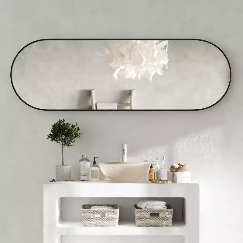Miroir ovale pleine longueur 160 x 50 cm, miroir mural, miroir corporel HD, cadre en aluminium