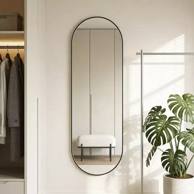 Miroir ovale pleine longueur 160 x 50 cm, miroir mural, miroir corporel HD, cadre en aluminium