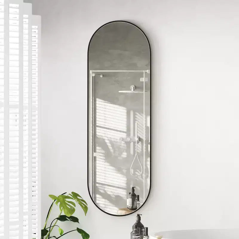 Miroir ovale pleine longueur 160 x 50 cm, miroir mural, miroir corporel HD, cadre en aluminium