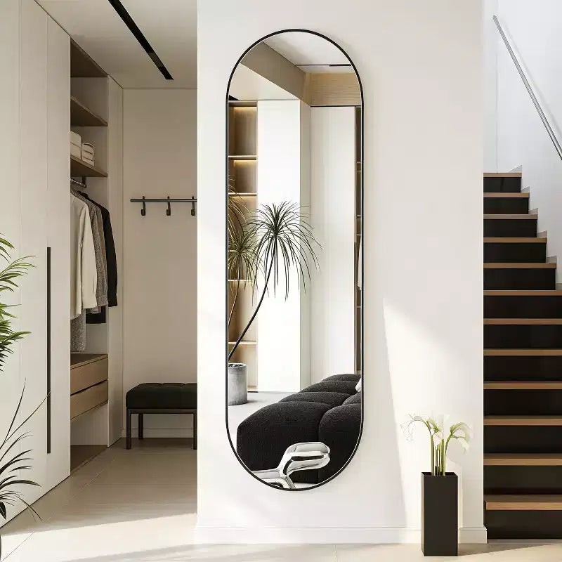 63'' x 20'' Oval Full-Length Mirror Wall Mirror HD Body Mirror, Aluminum Frame - ModernLuxe