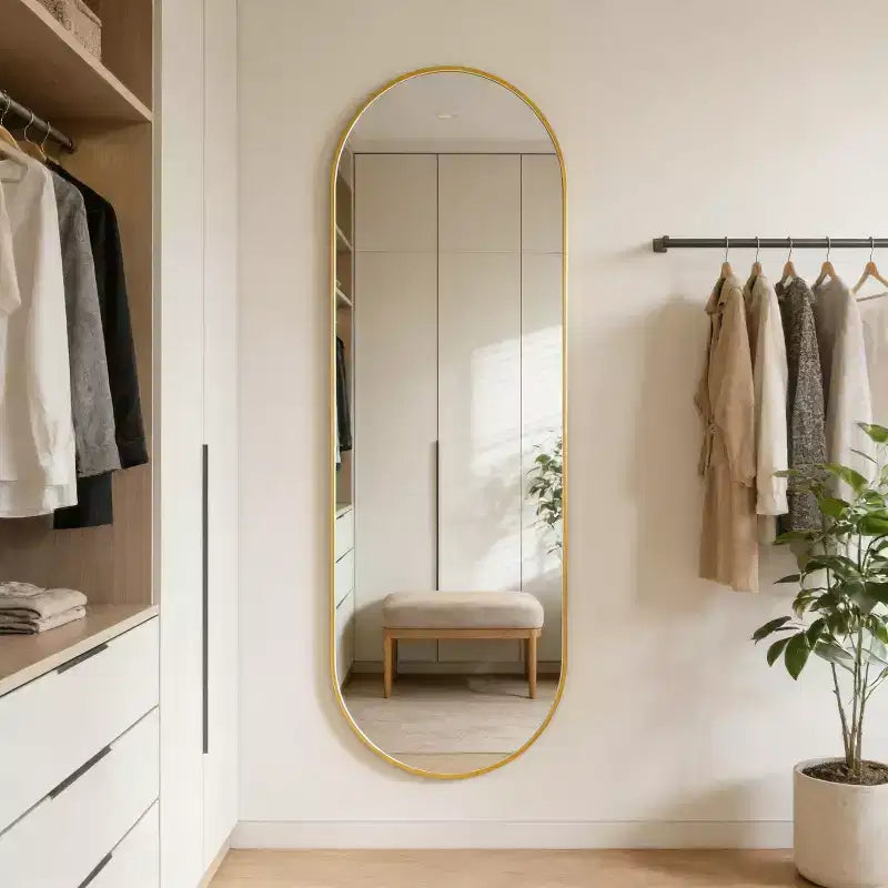 Miroir ovale pleine longueur 160 x 50 cm, miroir mural, miroir corporel HD, cadre en aluminium