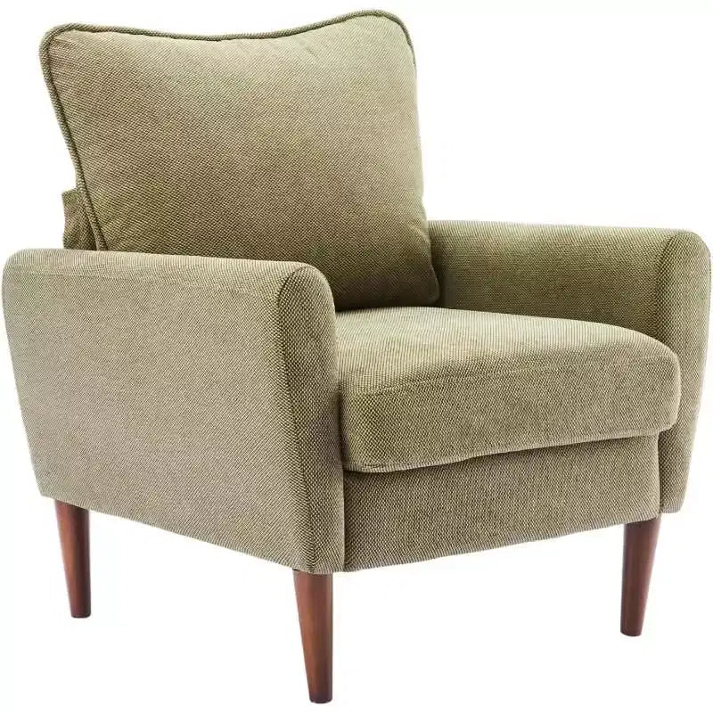 Fauteuil de lecture moderne avec assise rembourrée et pieds en bois massif, chaise monoplace large