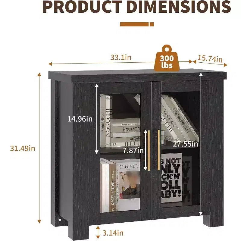 Buffet de cuisine 84 cm/150 cm avec portes en verre trempé – Meuble de rangement en bois pour salle à manger et salon