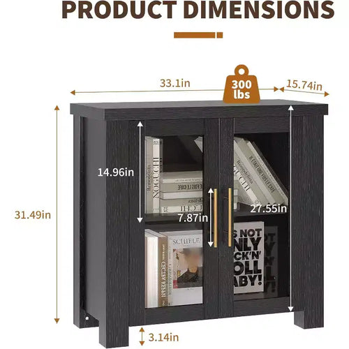 Buffet de cuisine 84 cm/150 cm avec portes en verre trempé – Meuble de rangement en bois pour salle à manger et salon