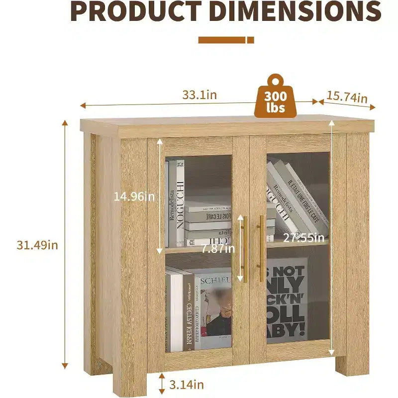 Buffet de cuisine 84 cm/150 cm avec portes en verre trempé – Meuble de rangement en bois pour salle à manger et salon