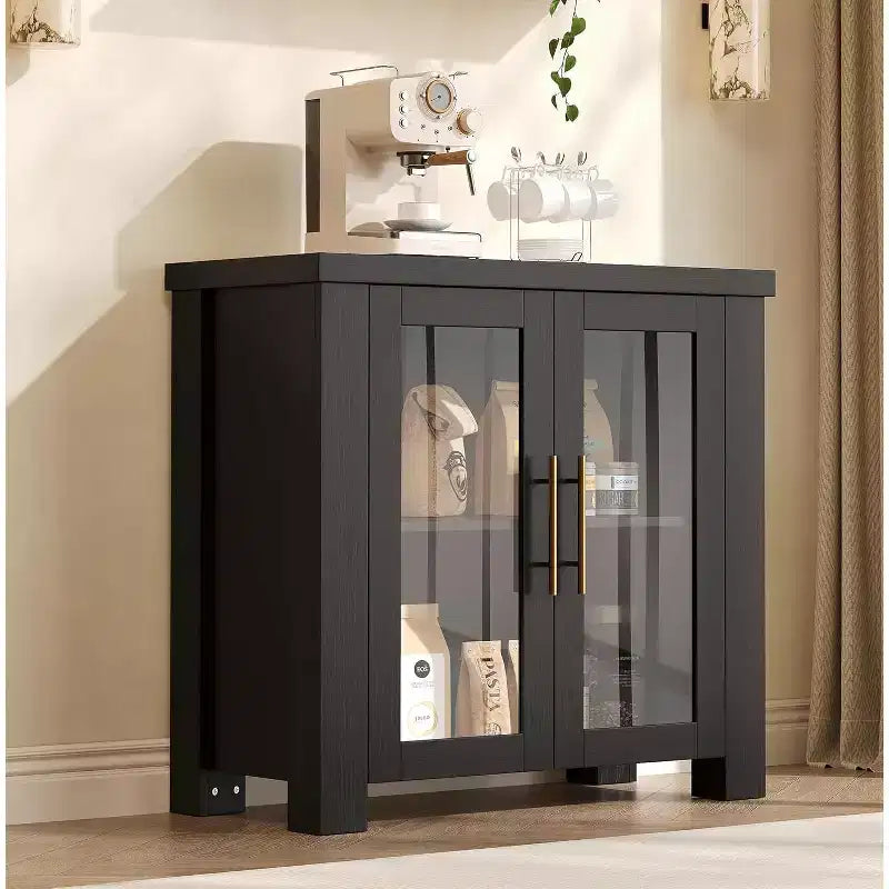 33''/59 Kitchen Buffet Cabinet with Tempered Glass Doors - Wood Sideboard Credenza for Dining Room Living Room Storage