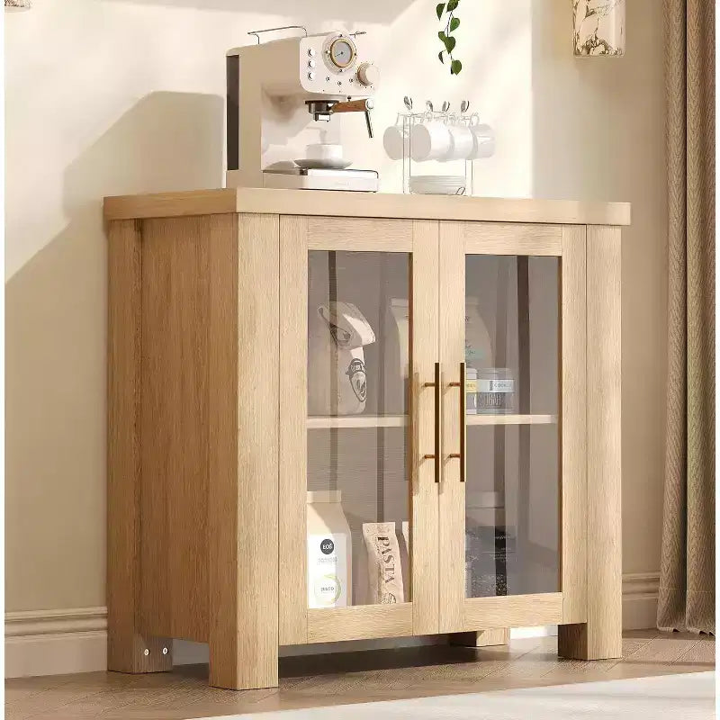 Buffet de cuisine 84 cm/150 cm avec portes en verre trempé – Meuble de rangement en bois pour salle à manger et salon