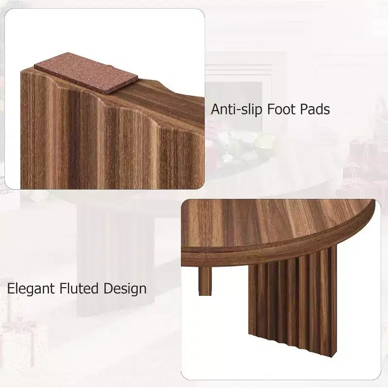 Table Basse Ronde Petite de 33,4 pouces avec Plateau Épais de 1,3 pouce, Table Centrale Circulaire avec Pieds Cannelés, Tables d'Appoint Cocktail pour la Maison, le Bureau