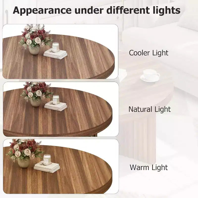 Table Basse Ronde Petite de 33,4 pouces avec Plateau Épais de 1,3 pouce, Table Centrale Circulaire avec Pieds Cannelés, Tables d'Appoint Cocktail pour la Maison, le Bureau