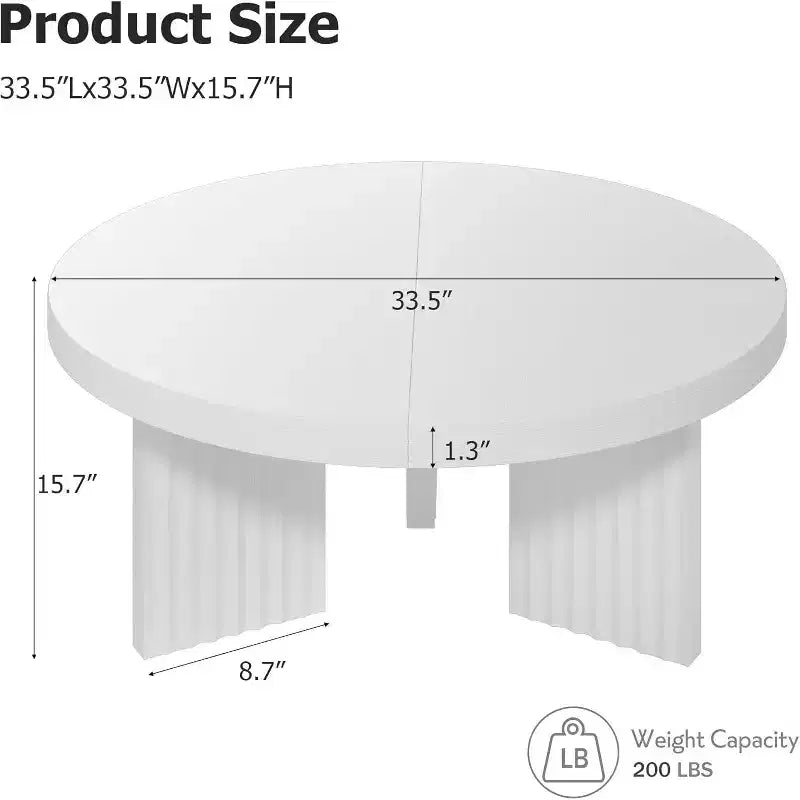 Table Basse Ronde Petite de 33,4 pouces avec Plateau Épais de 1,3 pouce, Table Centrale Circulaire avec Pieds Cannelés, Tables d'Appoint Cocktail pour la Maison, le Bureau