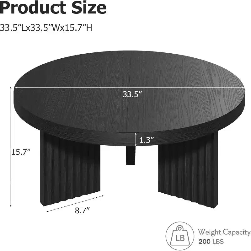 Table Basse Ronde Petite de 33,4 pouces avec Plateau Épais de 1,3 pouce, Table Centrale Circulaire avec Pieds Cannelés, Tables d'Appoint Cocktail pour la Maison, le Bureau