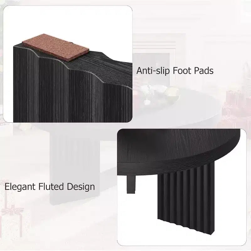 Table Basse Ronde Petite de 33,4 pouces avec Plateau Épais de 1,3 pouce, Table Centrale Circulaire avec Pieds Cannelés, Tables d'Appoint Cocktail pour la Maison, le Bureau