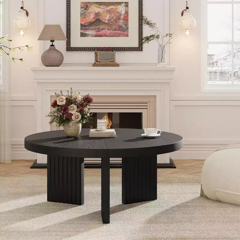 Table Basse Ronde Petite de 33,4 pouces avec Plateau Épais de 1,3 pouce, Table Centrale Circulaire avec Pieds Cannelés, Tables d'Appoint Cocktail pour la Maison, le Bureau