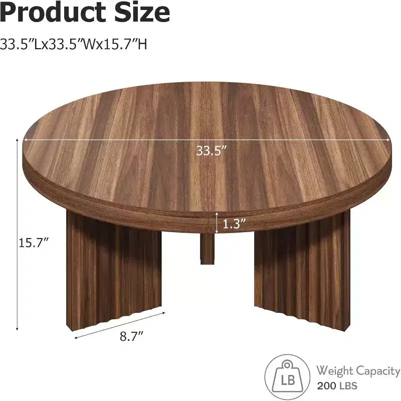 Table Basse Ronde Petite de 33,4 pouces avec Plateau Épais de 1,3 pouce, Table Centrale Circulaire avec Pieds Cannelés, Tables d'Appoint Cocktail pour la Maison, le Bureau