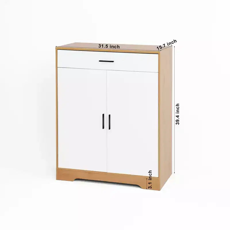 Meuble à chaussures à quatre niveaux, armoire à chaussures en bois autoportante, avec deux portes blanches et des étagères réglables, idéal pour les entrées