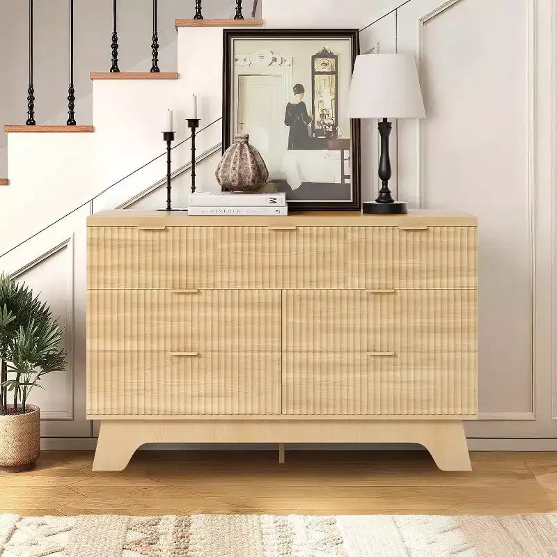 Commode à 7 tiroirs pour chambre à coucher, commode moderne du milieu du siècle, commode cannelée avec tiroirs, meuble TV