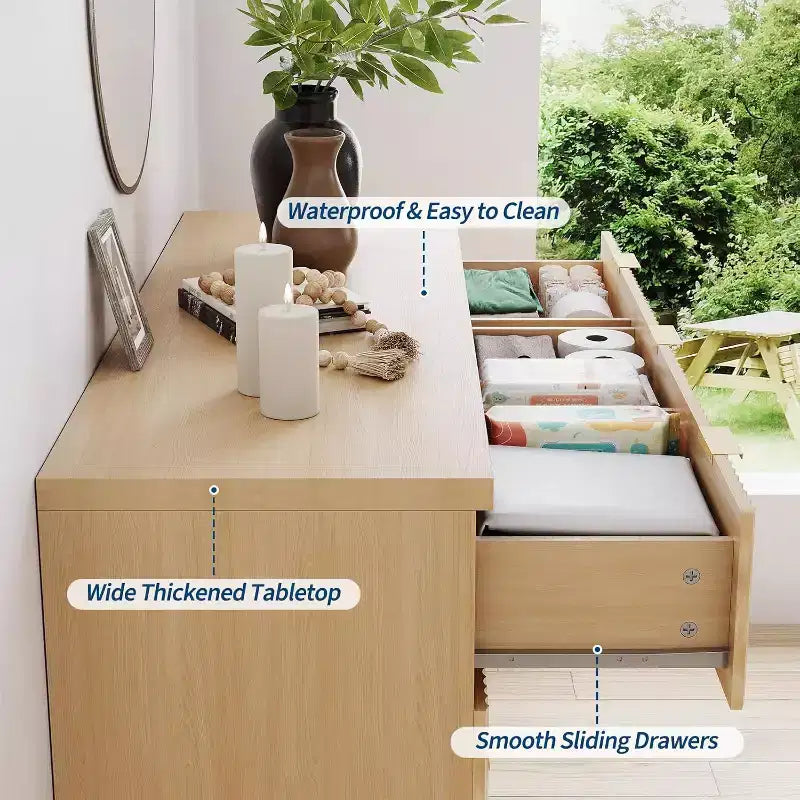 Commode à 7 tiroirs pour chambre à coucher, commode moderne du milieu du siècle, commode cannelée avec tiroirs, meuble TV