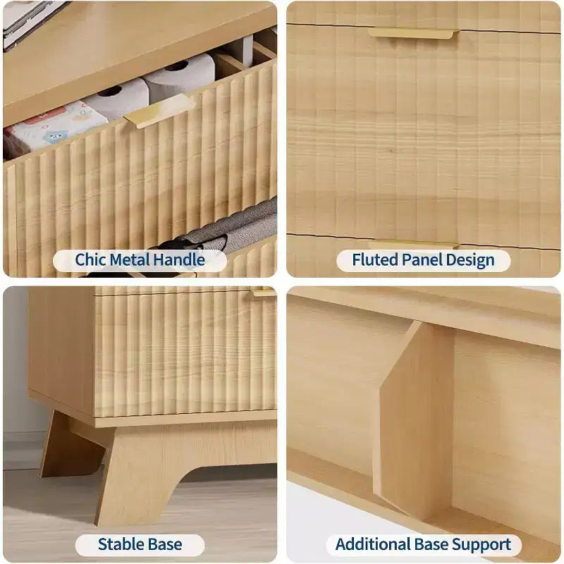 Commode à 7 tiroirs pour chambre à coucher, commode moderne du milieu du siècle, commode cannelée avec tiroirs, meuble TV