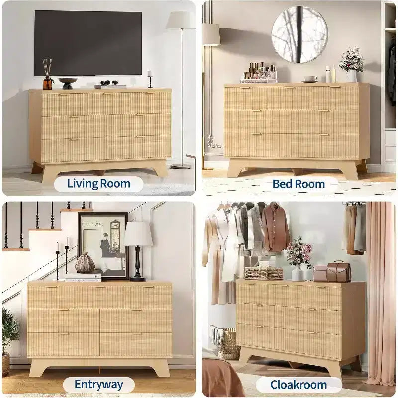 Commode à 7 tiroirs pour chambre à coucher, commode moderne du milieu du siècle, commode cannelée avec tiroirs, meuble TV