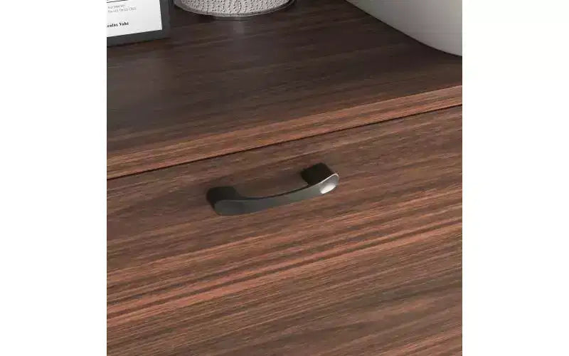 Meuble de bureau de 31 pouces avec tiroirs et étagères de rangement, doté d'une tablette rabattable, idéal pour les dortoirs et les petits espaces. Noyer