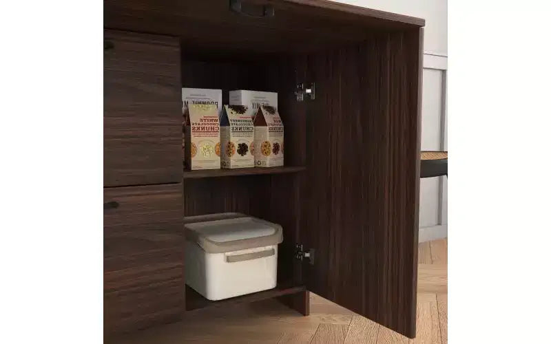 Meuble de bureau de 31 pouces avec tiroirs et étagères de rangement, doté d'une tablette rabattable, idéal pour les dortoirs et les petits espaces. Noyer