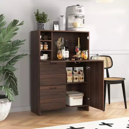 Meuble de bureau de 31 pouces avec tiroirs et étagères de rangement, doté d'une tablette rabattable, idéal pour les dortoirs et les petits espaces. Noyer