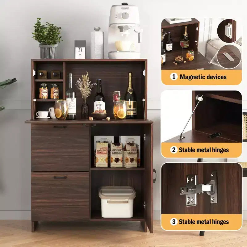 Meuble de bureau de 31 pouces avec tiroirs et étagères de rangement, doté d'une tablette rabattable, idéal pour les dortoirs et les petits espaces. Noyer