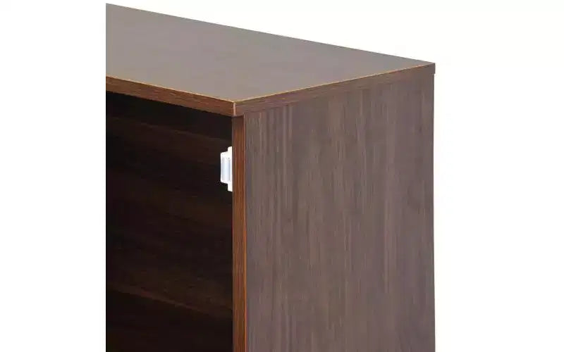 Meuble de bureau de 31 pouces avec tiroirs et étagères de rangement, doté d'une tablette rabattable, idéal pour les dortoirs et les petits espaces. Noyer