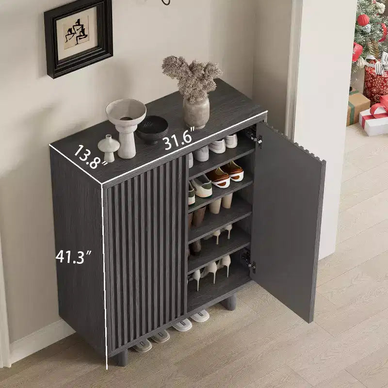 Meuble à chaussures cannelé de 80 cm de large avec bords incurvés, Organiseur de rangement à 5 niveaux pour entrée avec étagères réglables