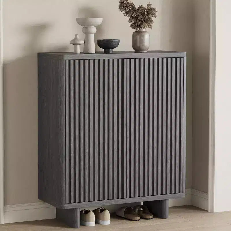 31.6 Fluted Shoe Cabinet with Curved Edges, 5-Tier Entryway Storage Organizer with Adjustable Shelves