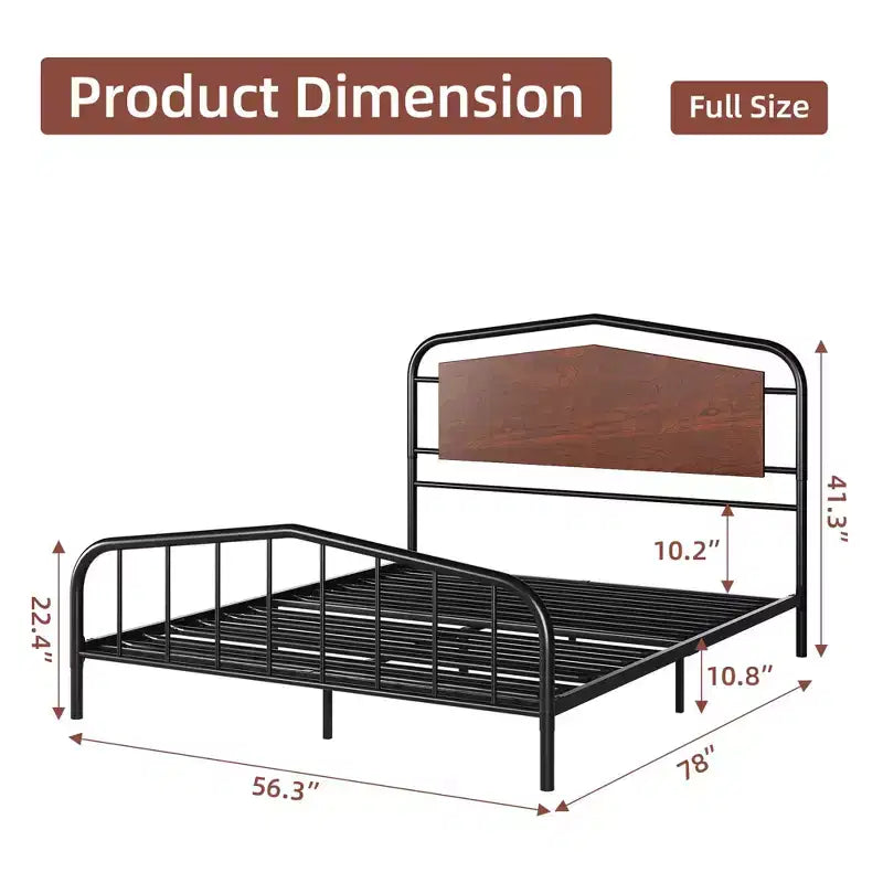 Cadre de lit double avec tête et pied de lit en bois, sommier plateforme robuste avec rangement sous le lit, construction en métal massif, assemblage facile