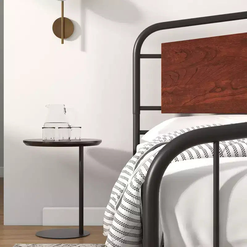 Cadre de lit double avec tête et pied de lit en bois, sommier plateforme robuste avec rangement sous le lit, construction en métal massif, assemblage facile