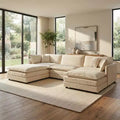 Homy Casa Modular U-Shaped Chenille Sectional Sofa with Reversible Ottomans, Deep Cushioned Comfort, Beige
