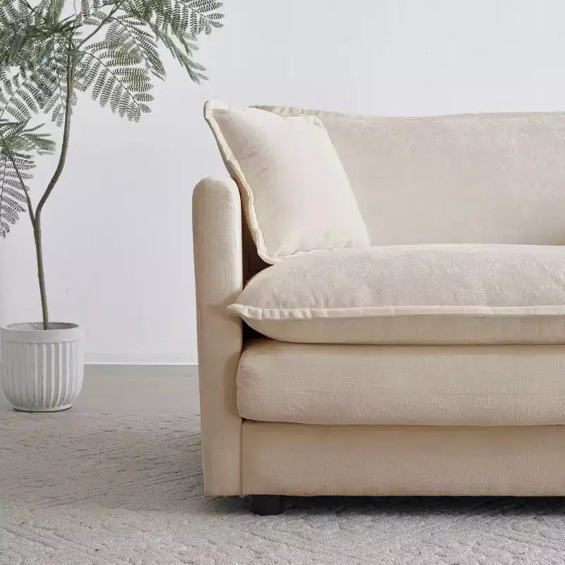Canapé d'angle modulaire en forme de U en chenille avec ottomans réversibles, confort profond et rembourré, beige