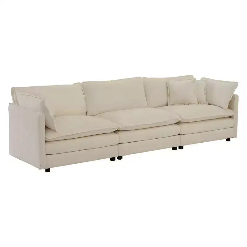 Canapé d'angle modulaire en forme de U en chenille avec ottomans réversibles, confort profond et rembourré, beige