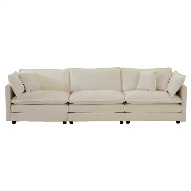 Canapé d'angle modulaire en forme de U en chenille avec ottomans réversibles, confort profond et rembourré, beige