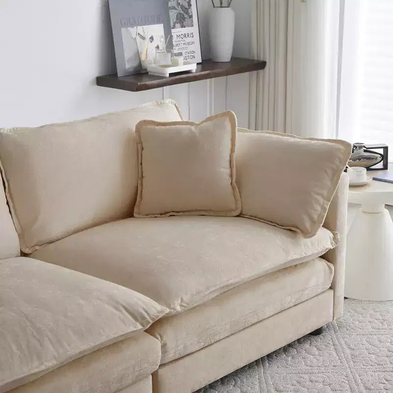 Canapé d'angle modulaire en forme de U en chenille avec ottomans réversibles, confort profond et rembourré, beige