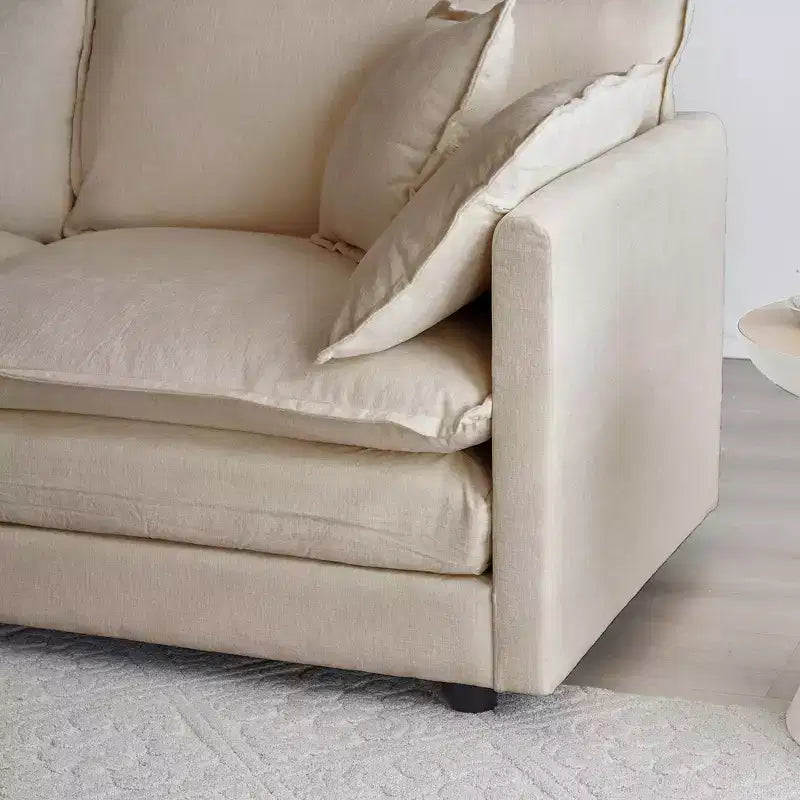 Canapé d'angle modulaire en forme de U en chenille avec ottomans réversibles, confort profond et rembourré, beige