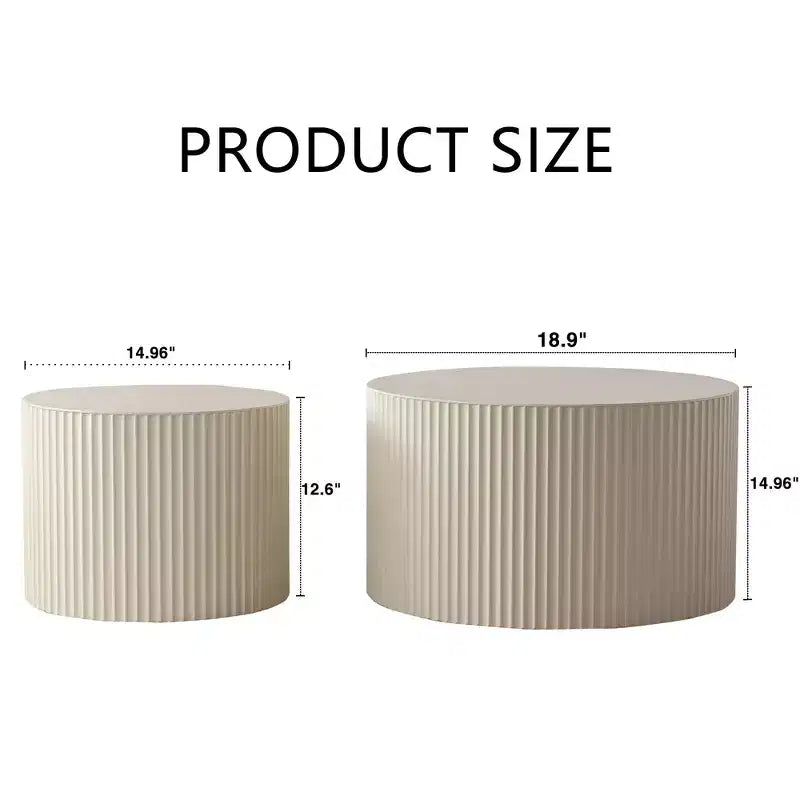 Tables d'appoint cylindriques emboîtables beiges avec motif rayé ondulé pour le salon ou la chambre