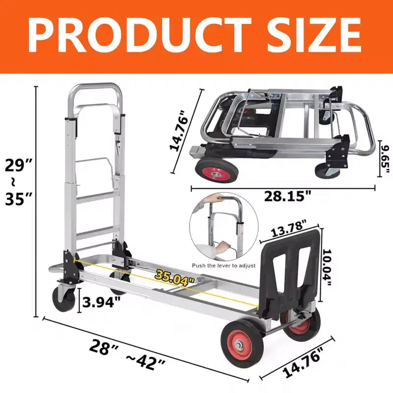 Diable Chariot Plateforme Convertible Robuste 2-en-1, Capacité 317 kg, Chariot Pliant avec Poignée Télescopique et 4 Roues – Idéal pour Entrepôt