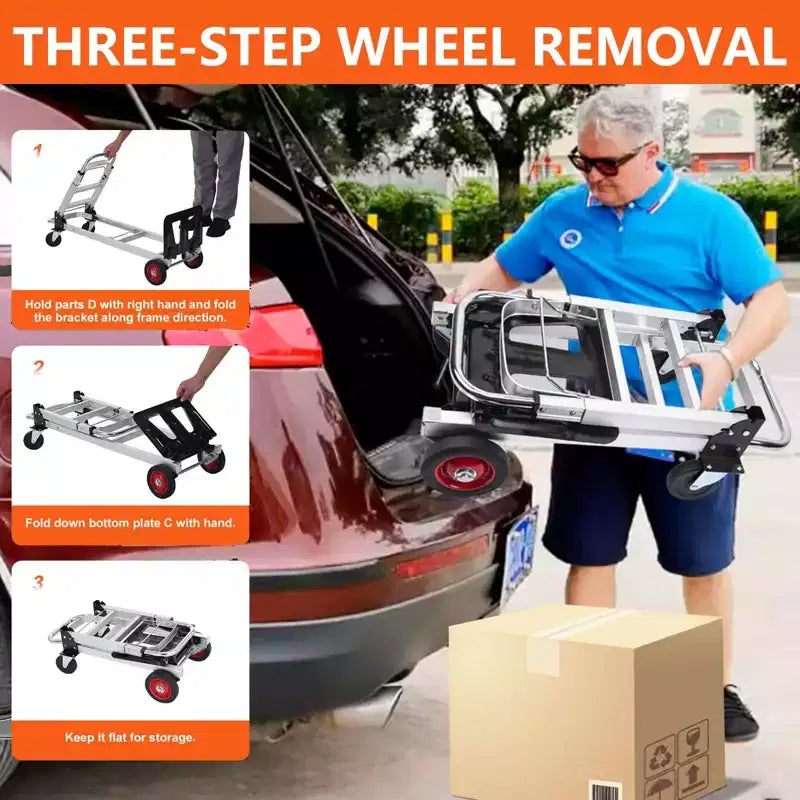 Diable Chariot Plateforme Convertible Robuste 2-en-1, Capacité 317 kg, Chariot Pliant avec Poignée Télescopique et 4 Roues – Idéal pour Entrepôt