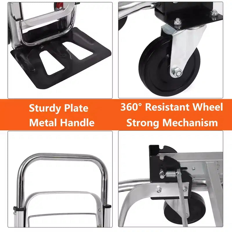 Diable Chariot Plateforme Convertible Robuste 2-en-1, Capacité 317 kg, Chariot Pliant avec Poignée Télescopique et 4 Roues – Idéal pour Entrepôt
