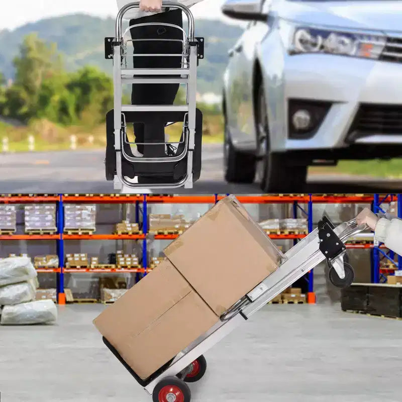 Diable Chariot Plateforme Convertible Robuste 2-en-1, Capacité 317 kg, Chariot Pliant avec Poignée Télescopique et 4 Roues – Idéal pour Entrepôt