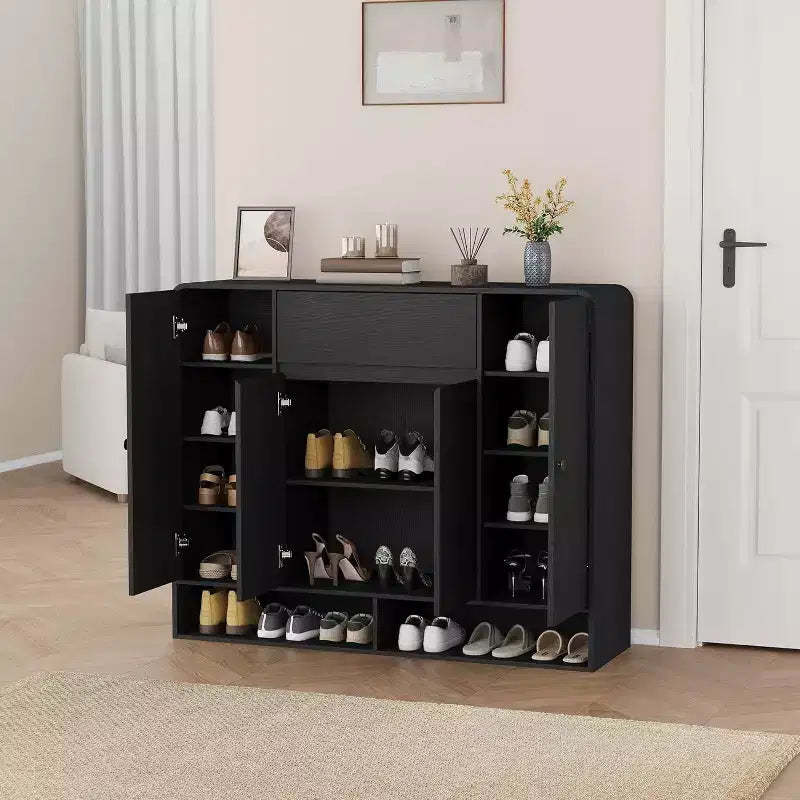 Meuble à Chaussures de 119 cm avec 4 Portes et 1 Tiroir, Organisateur Étroit pour Entrée, Couloir et Salon